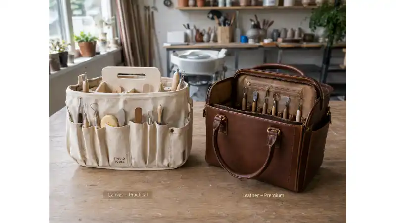 Canvas vs Leather Pottery Tool Bags: Which Is Better for Clay Tools, Brushes, and Studio Supplies?